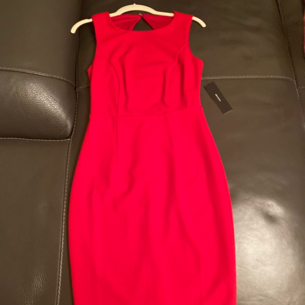 Red, backless pencil dress